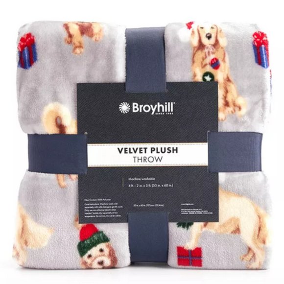 Broyhill Holiday Santa Dogs Gray Brown  50" x 60" New in package - Picture 1 of 1